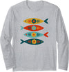 Tin Fishies Scandinavian Folk Art Fish Design, Colorful Long Sleeve T-Shirt - Heather Grey