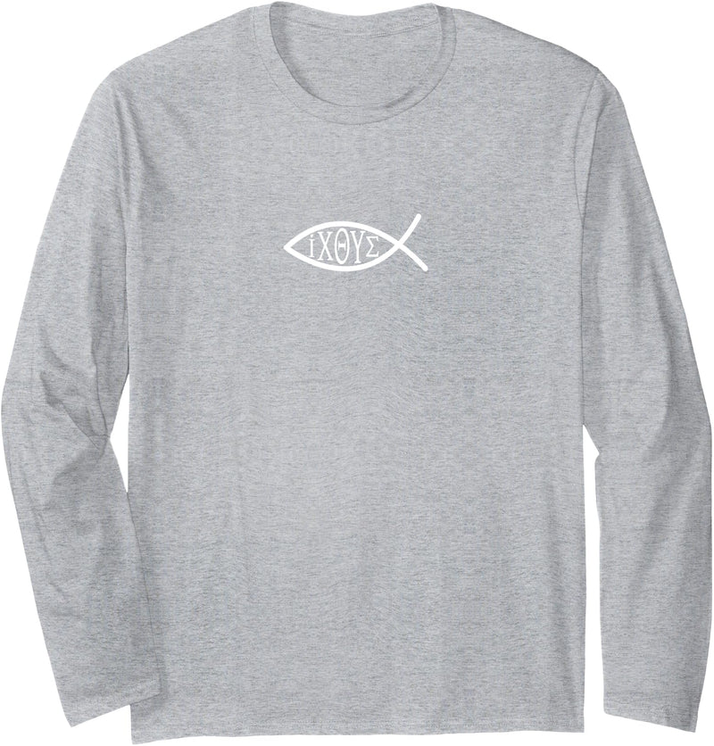 Ichthys Greek Christian Design Christian Fish Ichthys Ichthus Greek Letters IXOYE Men Women Long Sleeve T-Shirt - Heather Grey