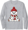 Festive Holiday Bear Design Cute Christmas Polar Bear Wrapped in Lights Long Sleeve T-Shirt - Heather Grey