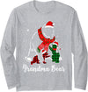Cute Grandma Bear Christmas Lights Santa Hat Funny Green Red Plaid Grandma Bear Matching Pajama Family Long Sleeve T-Shirt - Heather Grey