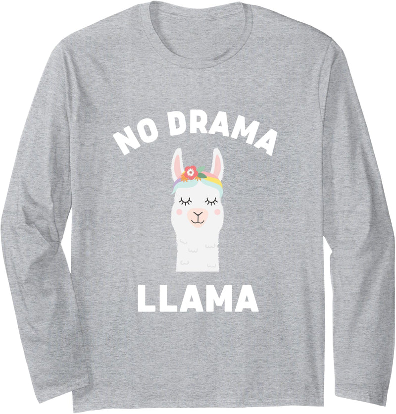 Llama Lovers No Drama Funny Llama Drama Long Sleeve T-Shirt - Heather Grey