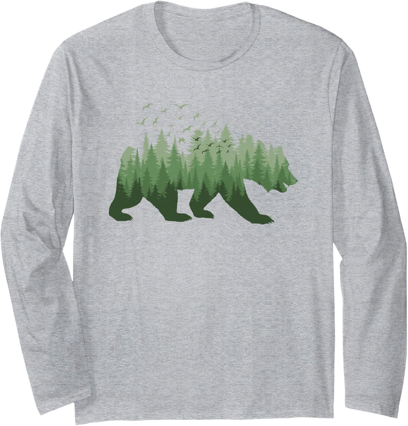 Outdoor Nature Forest Animal Gifts Nature Forest Wildlife Trees Wild Animal Bear Long Sleeve T-Shirt - Heather Grey