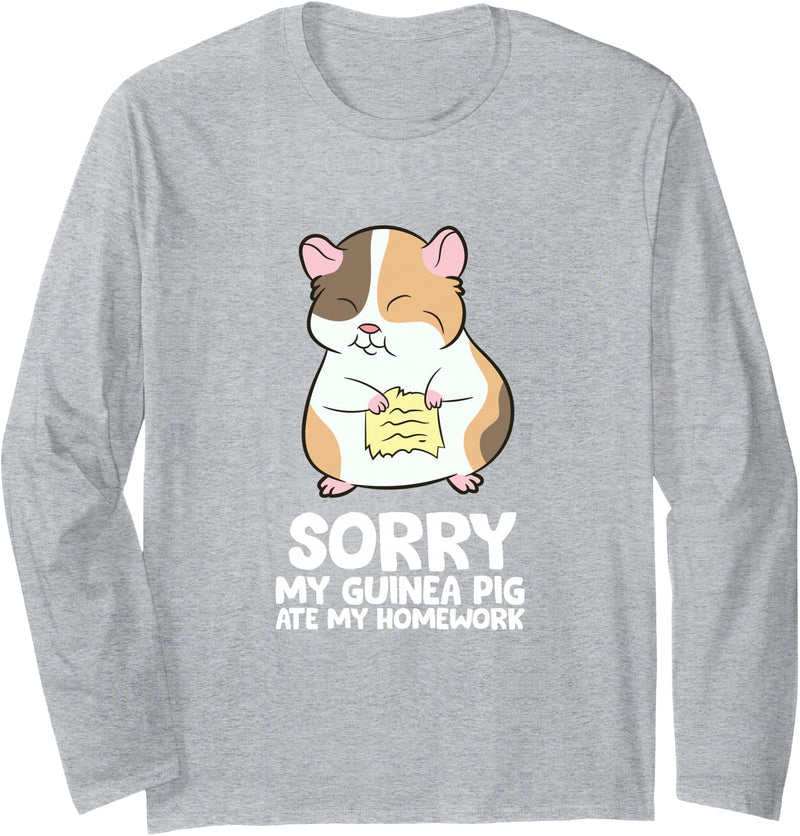 Cute Guinea Pig Tees And Gifts Sorry My Guinea Pig Ate My Homework Guinea Pig School Long Sleeve T-Shirt - Heather Grey