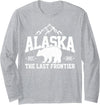 We Love Alaska - T-Shirts & Souvenirs Alaska The Last Frontier EST 1959 Grizzly Bear Mountains Long Sleeve T-Shirt - Heather Grey