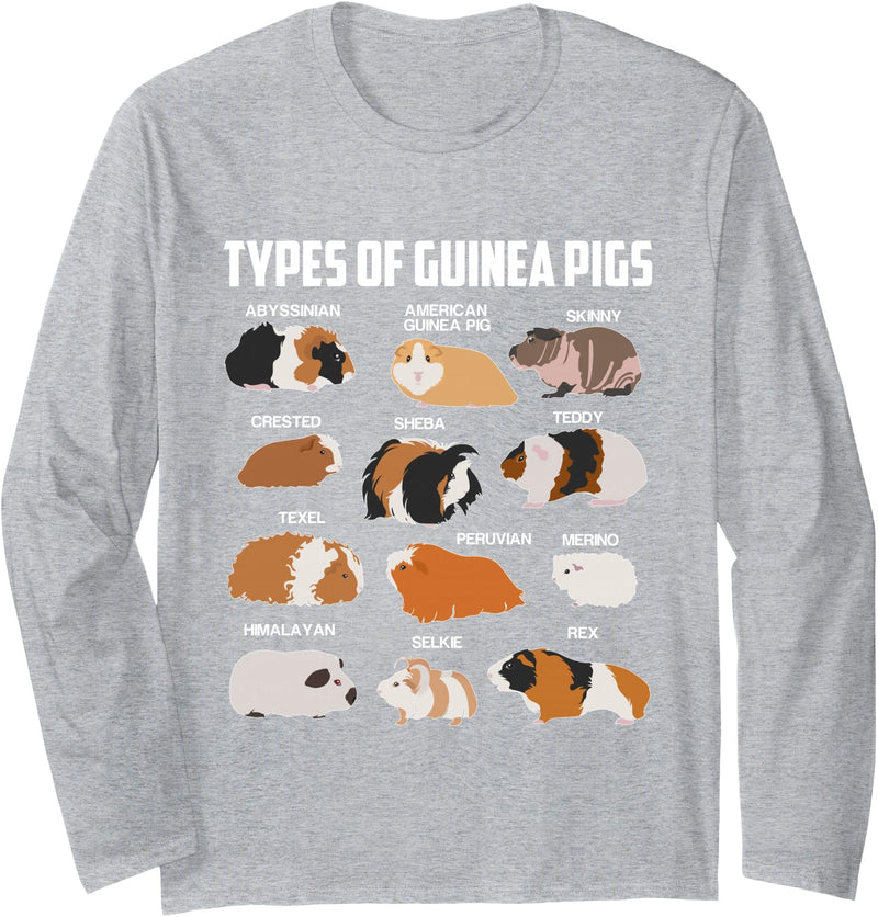 Die Besten Meerschweinchen Motive Different Types Guinea Pig Pet Gift Long Sleeve T-Shirt - Heather Grey