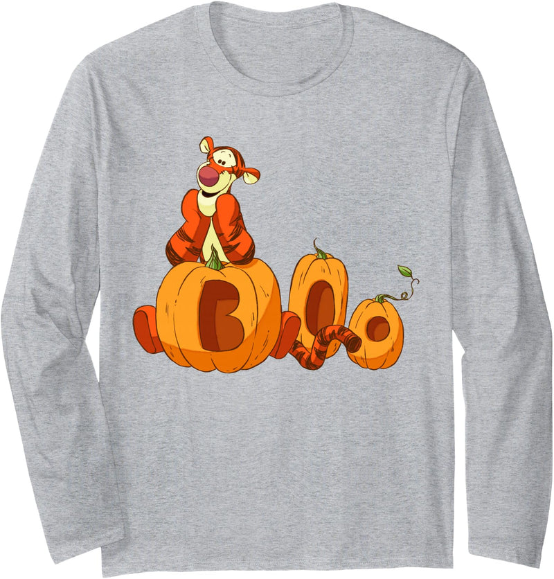 Disney - Halloween Tigger Boo Pumpkins Long Sleeve T-Shirt - Heather Grey