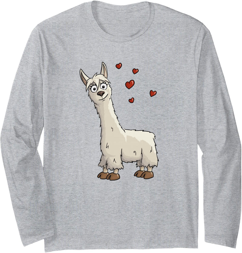 Llama Alpaca Gifts By Skizzenmonster Fancy Cartoon Llama with Hearts | I Love Llama & Alpaca Long Sleeve T-Shirt - Heather Grey