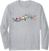 Birding & Bird Lover Shirts Birds On A Branch - Birding Bird Watching Bird Watcher Long Sleeve T-Shirt - Heather Grey