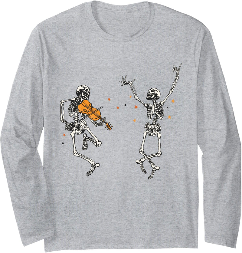 Funny Halloween Tee Dancing Skeletons Dance Challenge Halloween Scary Skeleton Long Sleeve T-Shirt - Heather Grey
