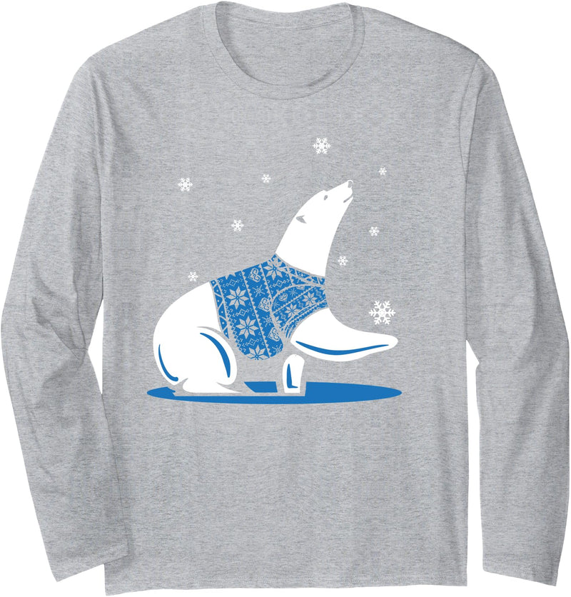 Cute Polar Bear Animal T-Shirts Long Sleeve Polar Bear Shirt - Heather Grey