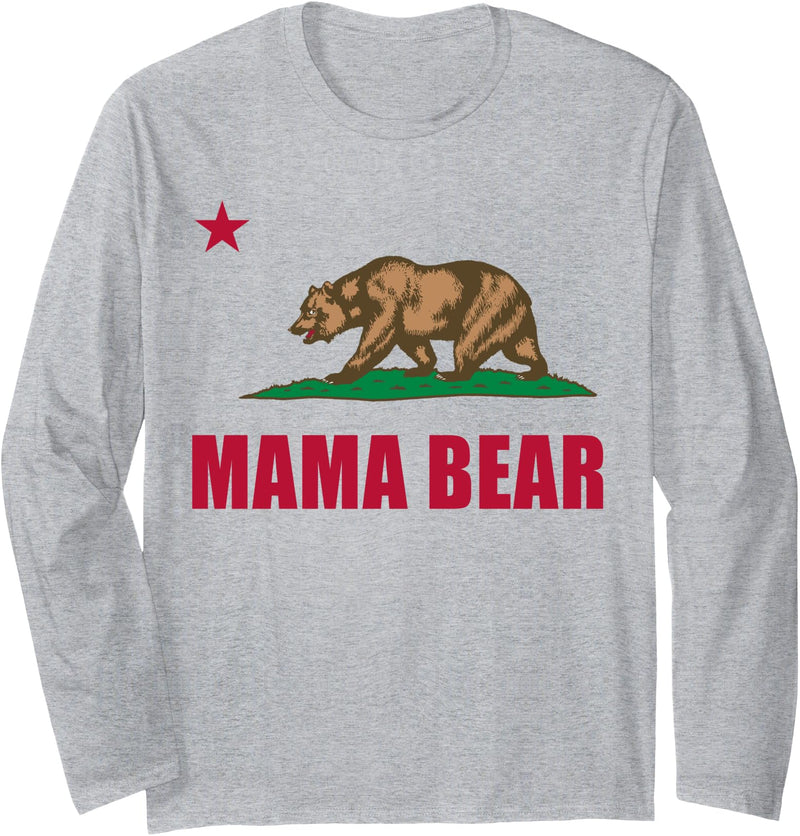 Tee Styley California Flag Mama Bear Long Sleeve Shirt - Heather Grey