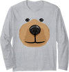 My Shirt Hub Cute Cartoon Bear Face Head Costume Party Halloween Long Sleeve T-Shirt - Heather Grey