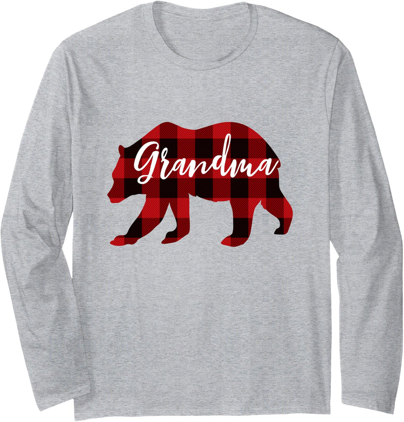Best Nana Bear Grandma Christmas Plaid Shirts Women Grandma Bear Grandma Christmas Plaid Long-sleeve Shirt - Heather Grey