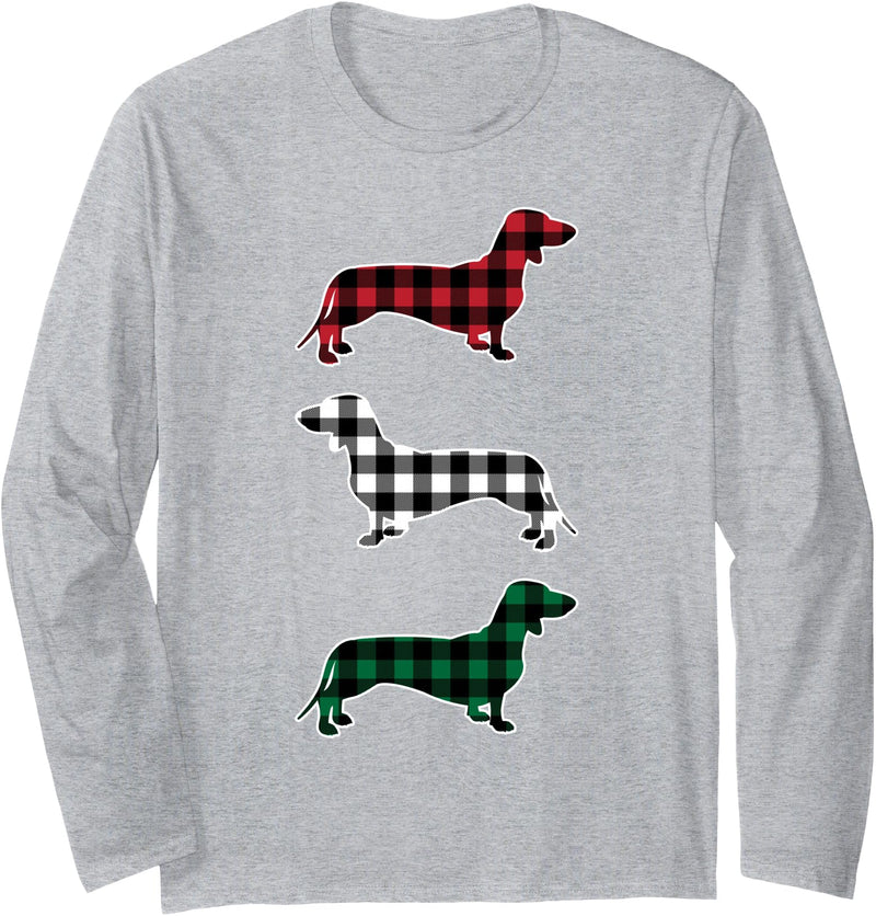 Merry Christmas Holiday Dachshund Dog Wiener Dachshund Dog Merry Christmas Buffalo Plaid Gift Long Sleeve T-Shirt - Heather
