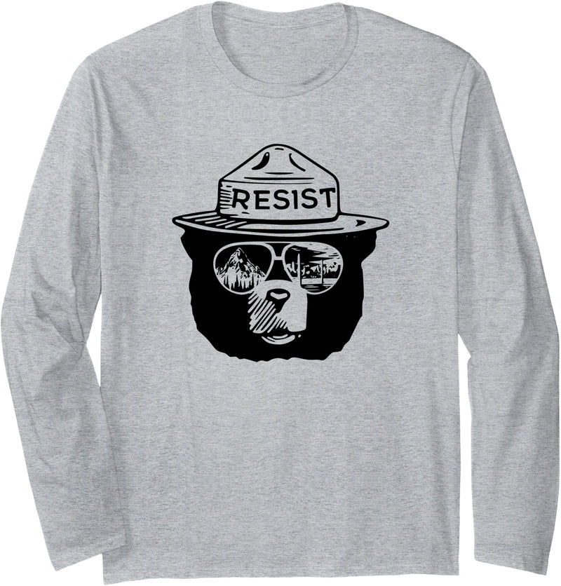 National Park Resist Save The National Parks Resist Bear Sunglasses Long Sleeve T-Shirt - Heather Grey