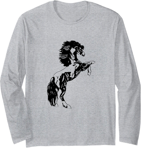 Horses Girls Women Gift Kids + Men Boys Horse Motif Long Sleeve T-Shirt - As Pictured