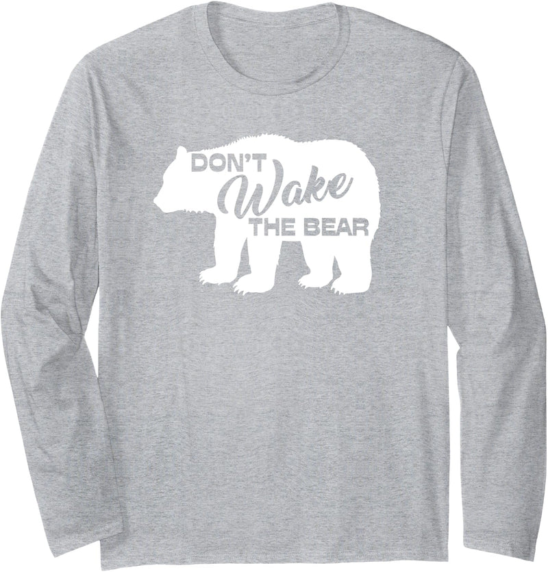 Don't Wake The Bear Hibernate Designs Don't Wake The Bear Funny Bear Silhouette Graphic Sleeping Long Sleeve T-Shirt - Heather Grey