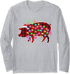 Funny Pig Christmas Lights Pajamas for Women Girls Plaid Buffalo Pig Christmas Pajamas Family Xmas Lights Women Long Sleeve T-Shirt - Heather Grey