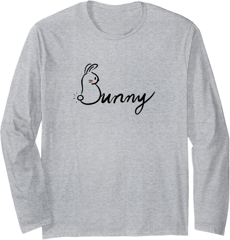 Cute Little Calligraphy Bunny Rabbit Graphic Long Sleeve Shirt in As Pictured