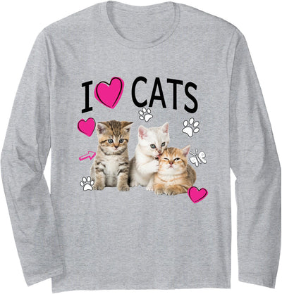Adorable Kitty I Love Cats Cat Lover Tee Cute I Love Cats Kittens Hearts Paws Gift Idea Long Sleeve T-Shirt
