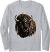 Boho Western Tribal Bison Buffalo Spirit Mystic Buffalo Bison Tribal Boho Western Spirit Long Sleeve T-Shirt - Heather Grey