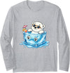 Cool Polar Bear Summer Ice Cube Vibes Chill Polar Bear in Ice Cube Summer Mood Long Sleeve T-Shirt - Heather Grey