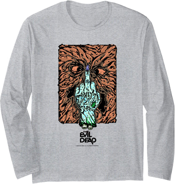 Evil Dead II Necronomicon Ex-Mortis Severed Hand Halloween Long Sleeve T-Shirt - Heather Grey