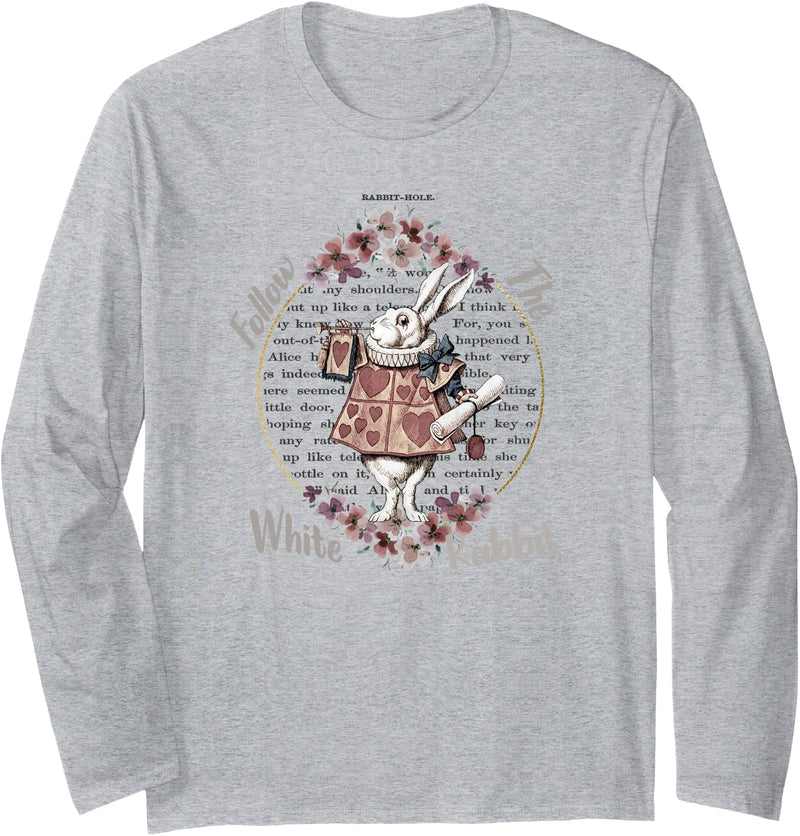 Follow the White Rabbit Long Sleeve Shirt (Black) in Heather Grey