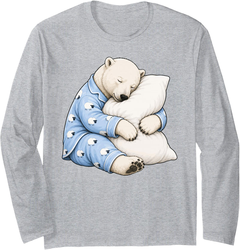 Funny Sleepy Polar Bear Pajama Polar Bear Sleeping in Cute Pajamas Sleep Long Sleeve T-Shirt - Heather Grey