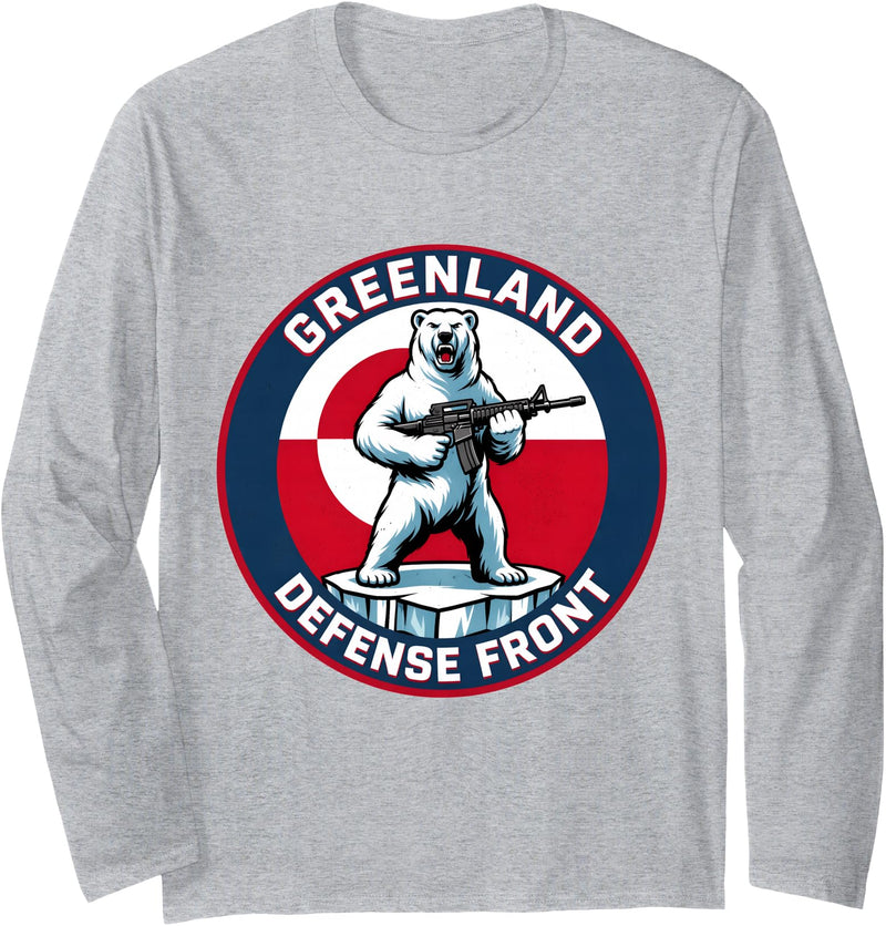 Greenland Lover Stuff Greenland Defense Front Polar Bear Greenland is not for Sale Long Sleeve T-Shirt - Heather Grey