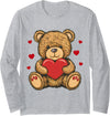 AirBear Adorable Teddy Bear with Heart- Love plushie Long Sleeve T-Shirt - Heather Grey