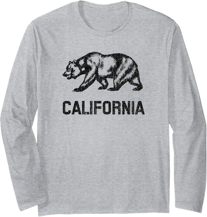 California Republic Bear Designs California Republic Flag Distressed Bear Long Sleeve T-Shirt - Heather Grey