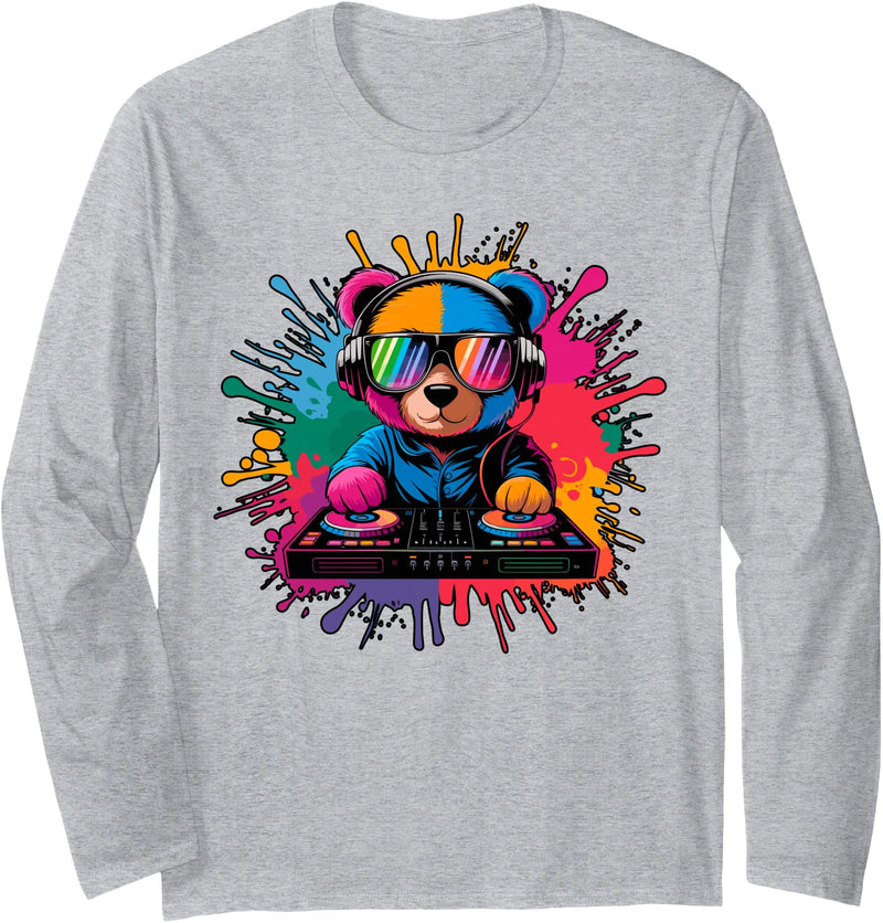 Magical and Funny Disc Jokey Gifts DJ Teddy Bear Long Sleeve T-Shirt - Heather Grey