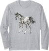 Horses Girls Women | Gift Kids Men Boys Horse Motif Long Sleeve T-Shirt - Heather Grey