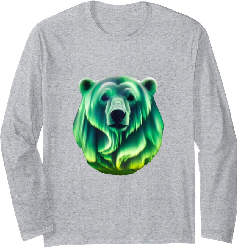 Northern Lights Polar Bear Clothes Aurora Borealis Alaska Northern Lights Polar Bear Long Sleeve T-Shirt - Heather Grey