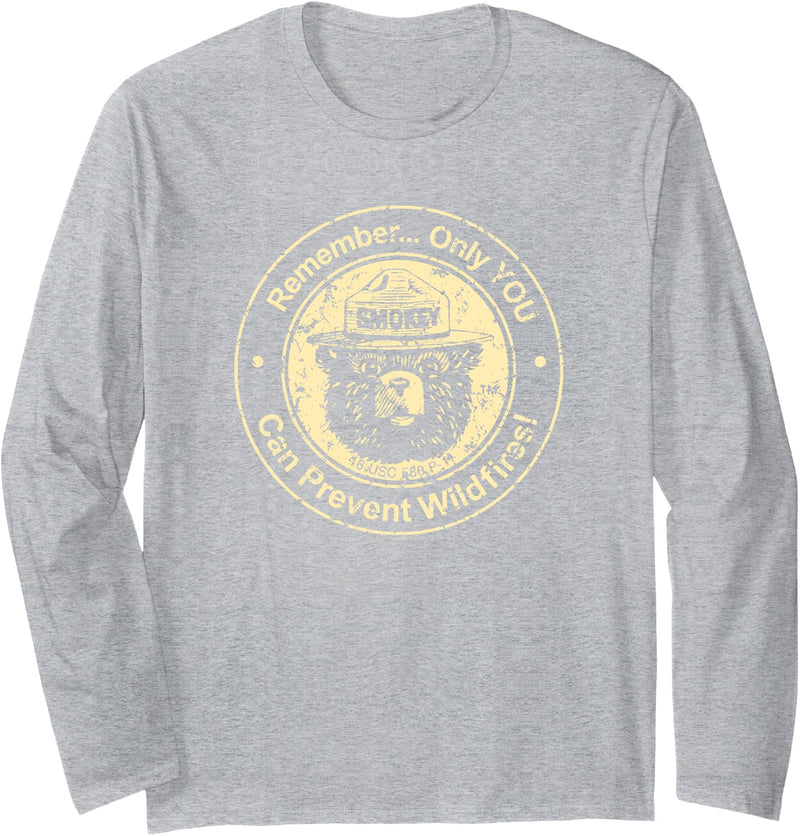 Smokey Bear Only You Can Prevent Wildfires Vintage Seal Long Sleeve T-Shirt - Heather Grey