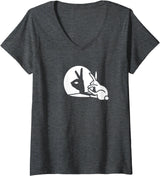 Womens Funny Rabbit Hand Shadow Projection Bunny Hare V-Neck T-Shirt in Dark Heather Grey