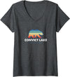 Convict Lake Shirts Womens Convict Lake California Sunset Bear Outdoors Boating Fishing V-Neck T-Shirt - Dark Heather Grey