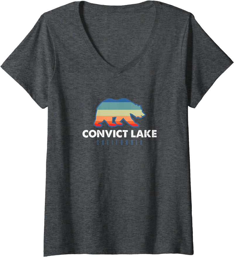 Convict Lake Shirts Womens Convict Lake California Sunset Bear Outdoors Boating Fishing V-Neck T-Shirt - Dark Heather Grey