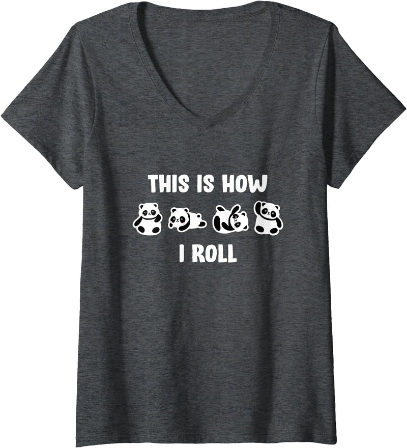 Cute Little Bear Panda This Is How I Roll Design Cute Little Bear Panda This Is How I Roll V-Neck T-Shirt - Dark Heather Grey