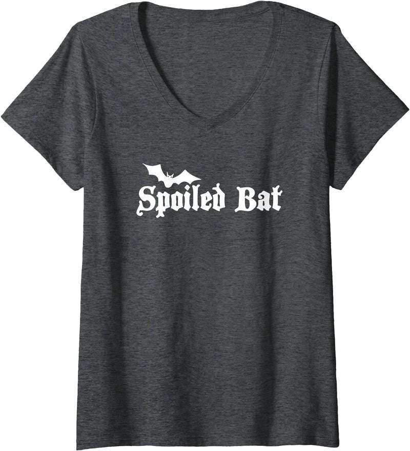 Halloween Spooky T's Womens Spoiled Bat V-Neck T-Shirt - Dark Heather Grey
