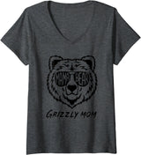 'Mama Bear Grizzly Mom' Bear Head V-Neck