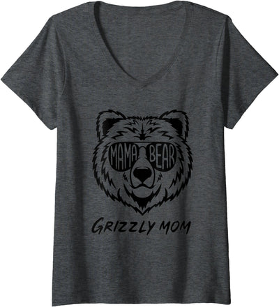 Womens Mama Bear Grizzly Mom V-Neck T-Shirt