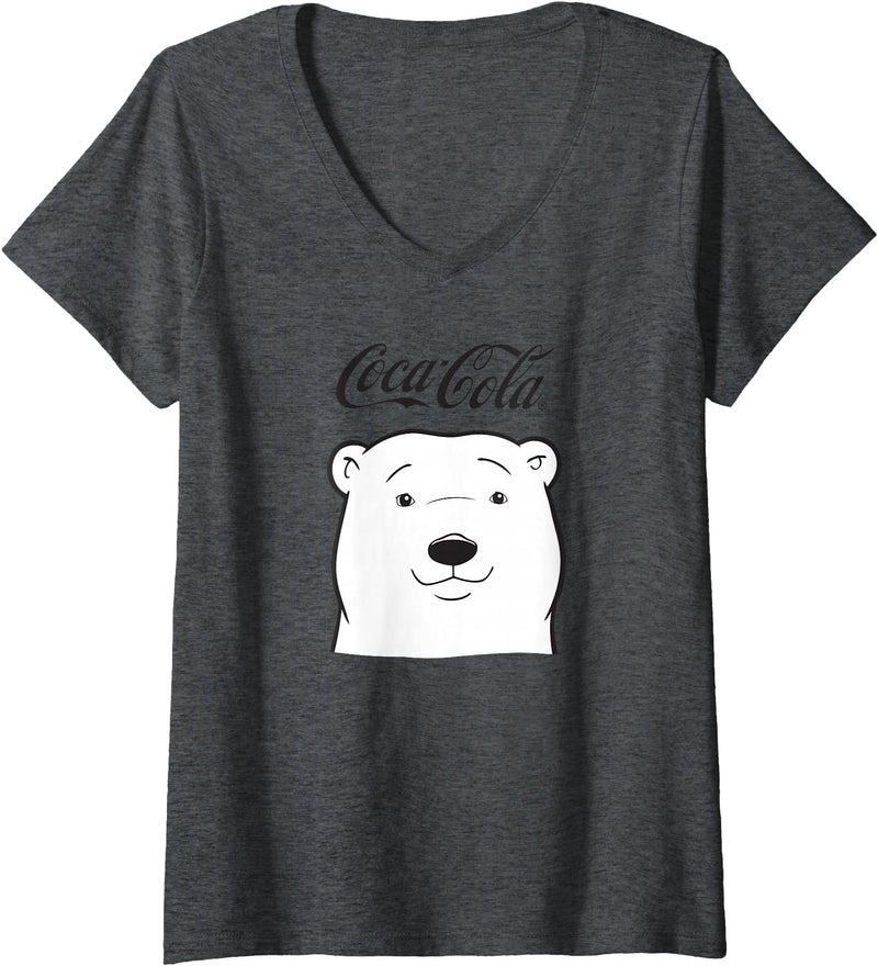 Coca-Cola Company Womens Coca Cola Polar Bear Logo V-Neck T-Shirt - Dark Heather Grey