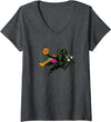 Womens Disney Sleepy Hollow Halloween Headless Horseman Retro V-Neck T-Shirt - Dark Heather Grey