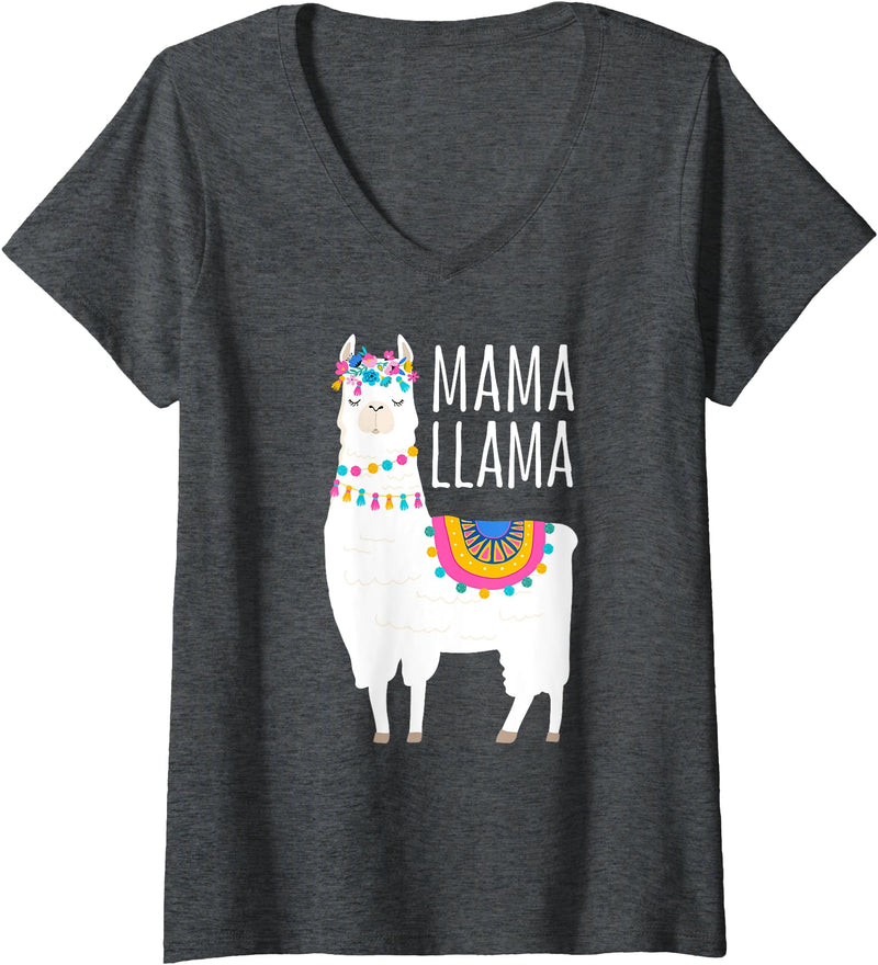 Mama Llama Lover Gifts by Memme Womens Mama Llama Shirt for Women V-Neck T-Shirt - Dark Heather Grey