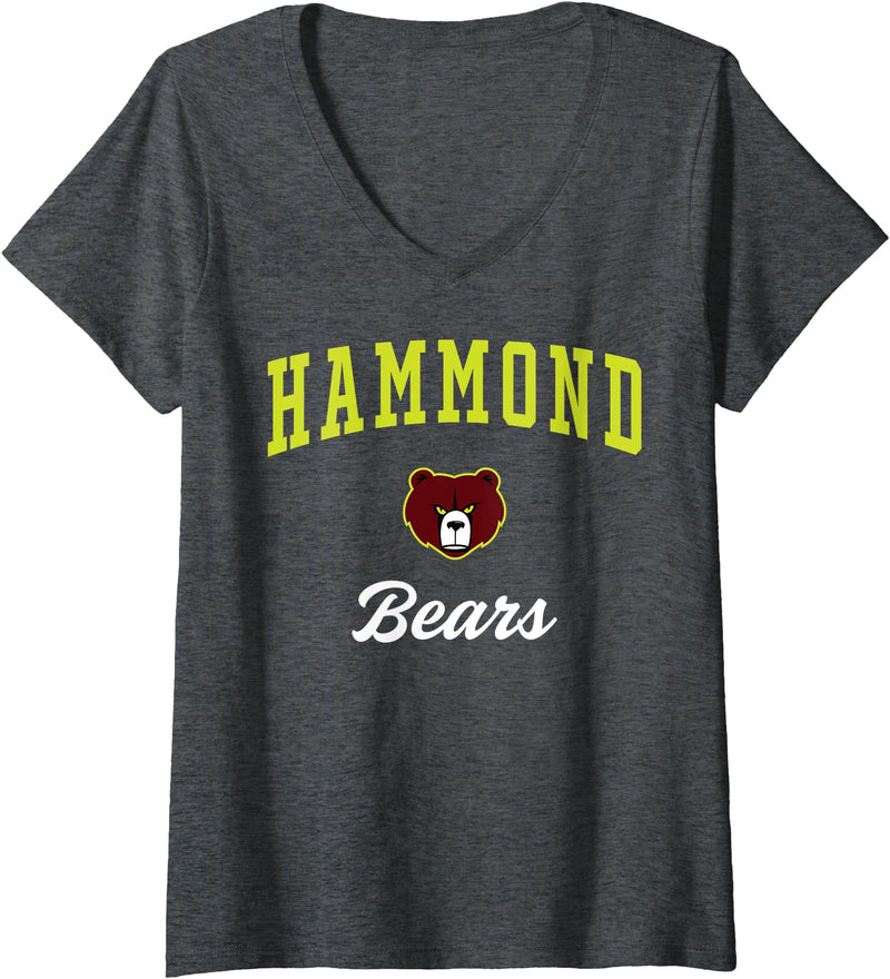 Official High School Fan Gear Womens Hammond High School Bears V-Neck T-Shirt - Dark Heather Grey