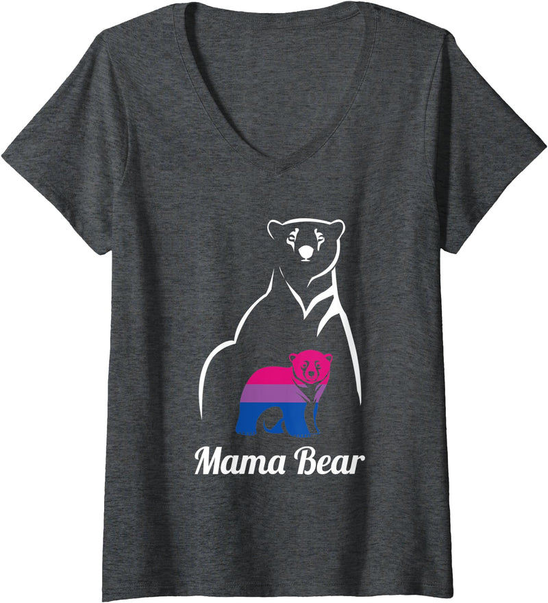 LGBT Bisexual Pride Mama Bear Designs Co. Womens LGBT Bisexual Pride Mama Bear Bi V-Neck T-Shirt - Dark Heather Grey