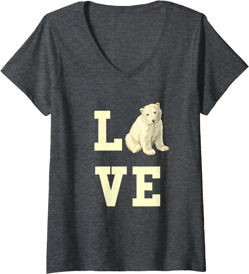 Womens Love with Polar Bear V-Neck T-Shirt - Dark Heather Grey