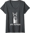 Womens Funny Llama Spit Happens - Llama Drama V-Neck T-Shirt - Dark Heather Grey